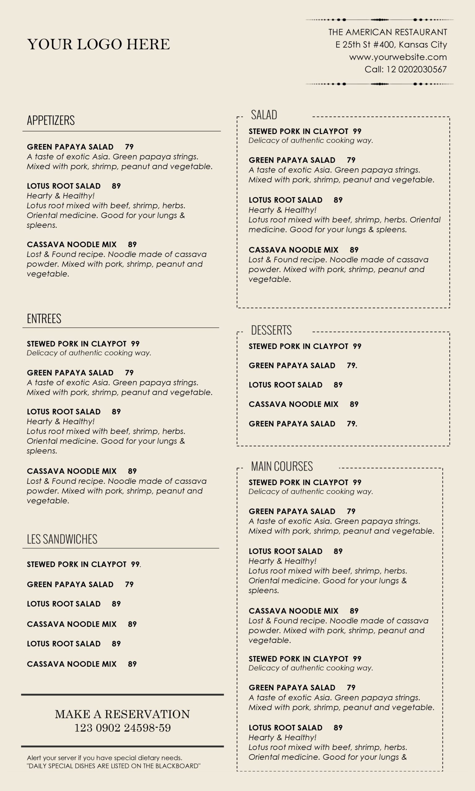 Editable Menu Templates Free Sarseh