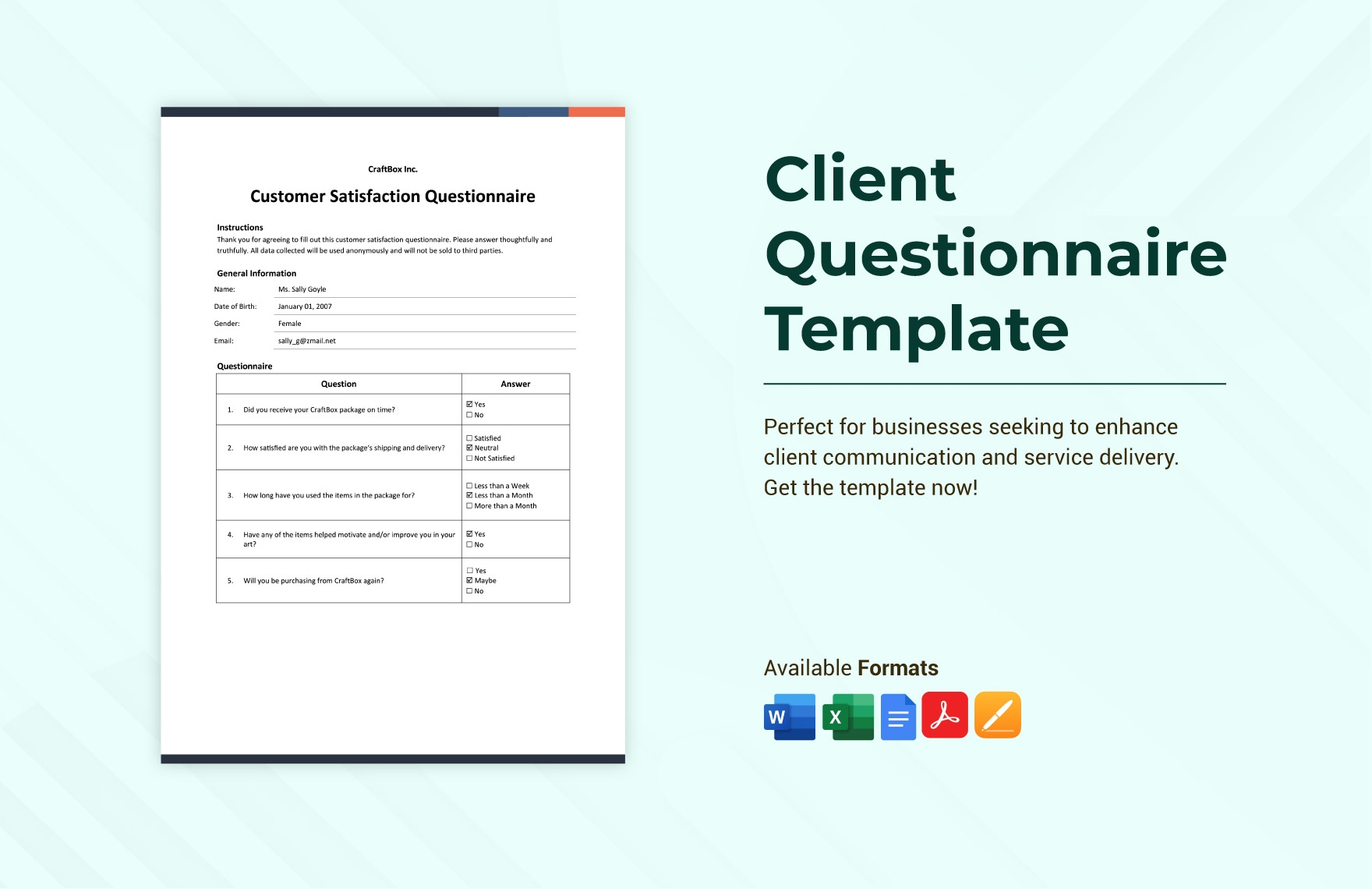 free editable questionnaire template