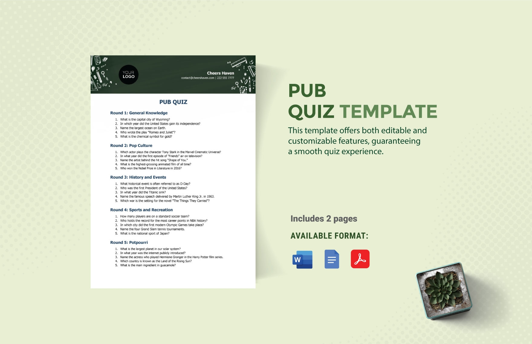 Editable Quiz Templates In PDF To Download