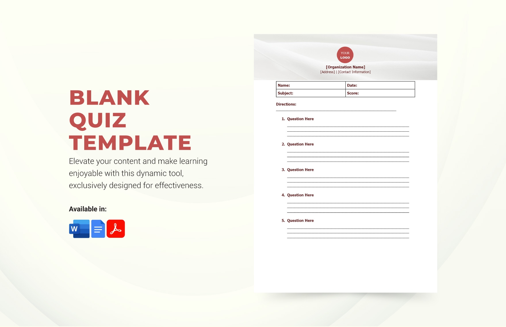 printable quiz template