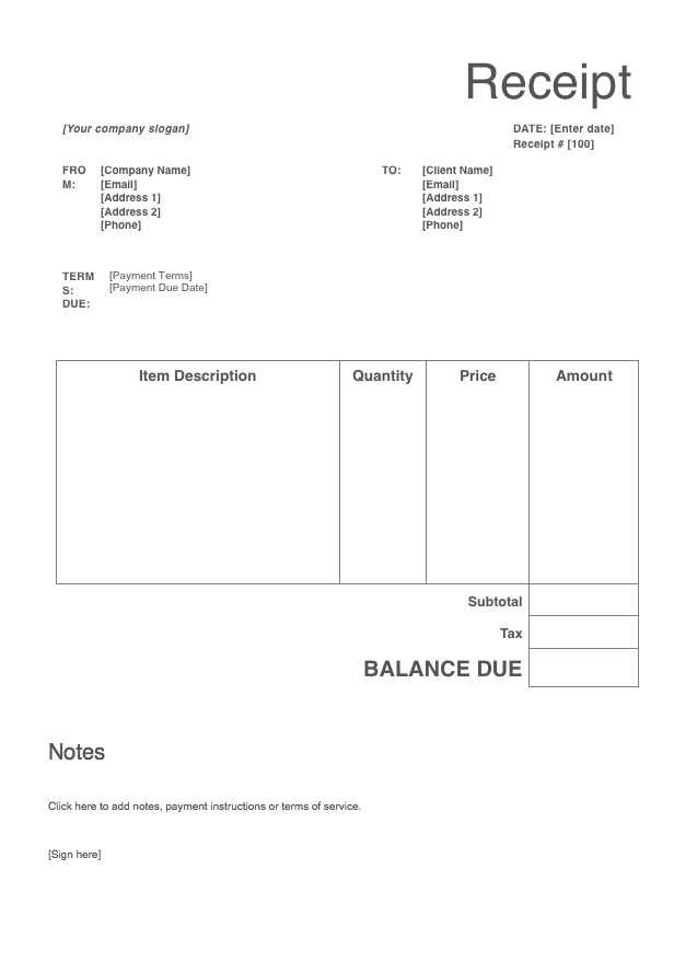 Editable Receipt Template Word