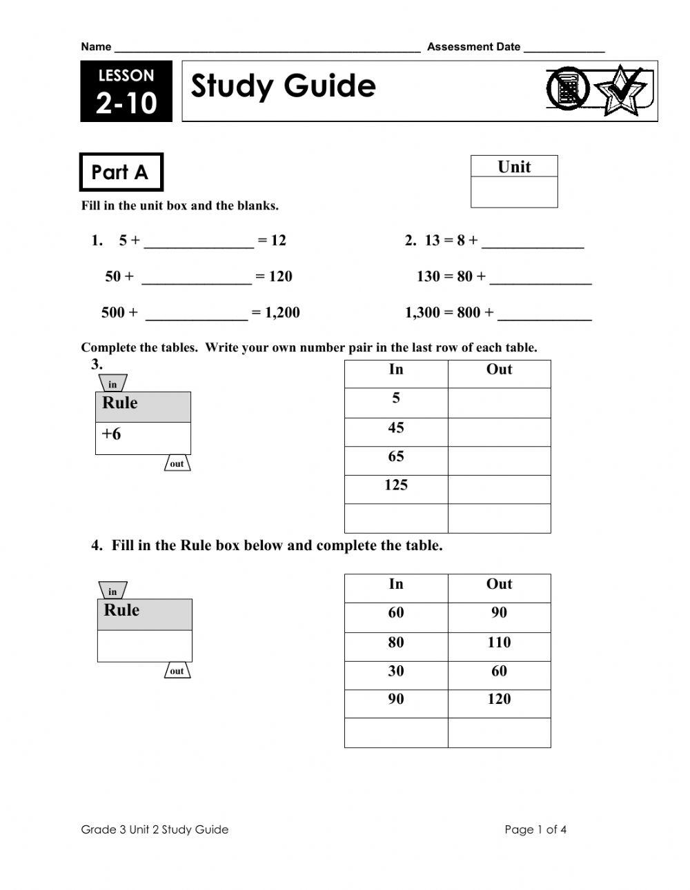 Everyday Math Review Guide Unit 2 Worksheet Live Worksheets 