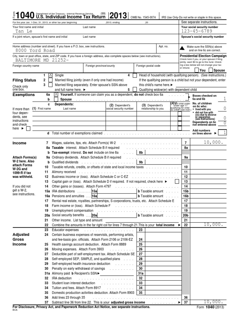 Example Tax Return PDF Tax Refund Irs Tax Forms Worksheets Library