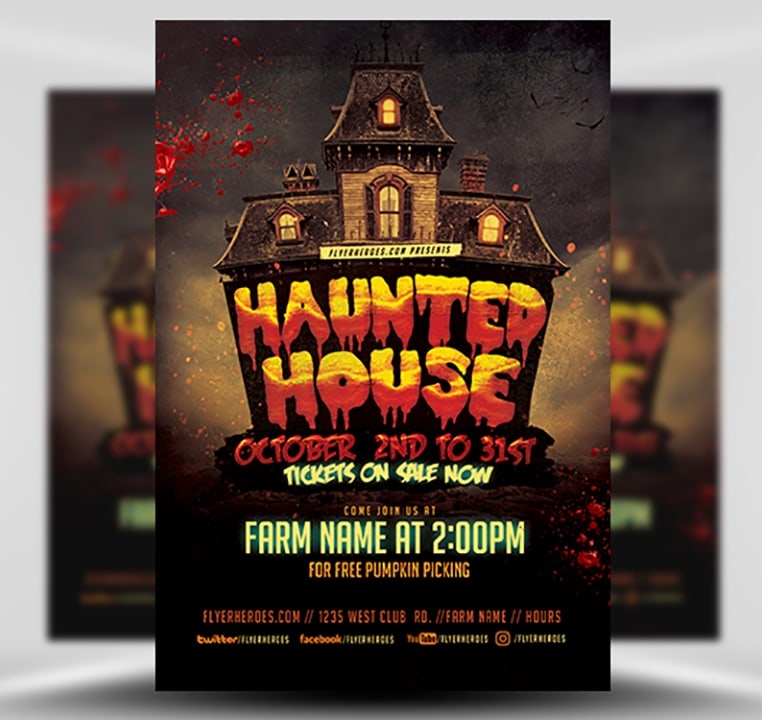 Fall Haunted House Flyer Template FlyerHeroes