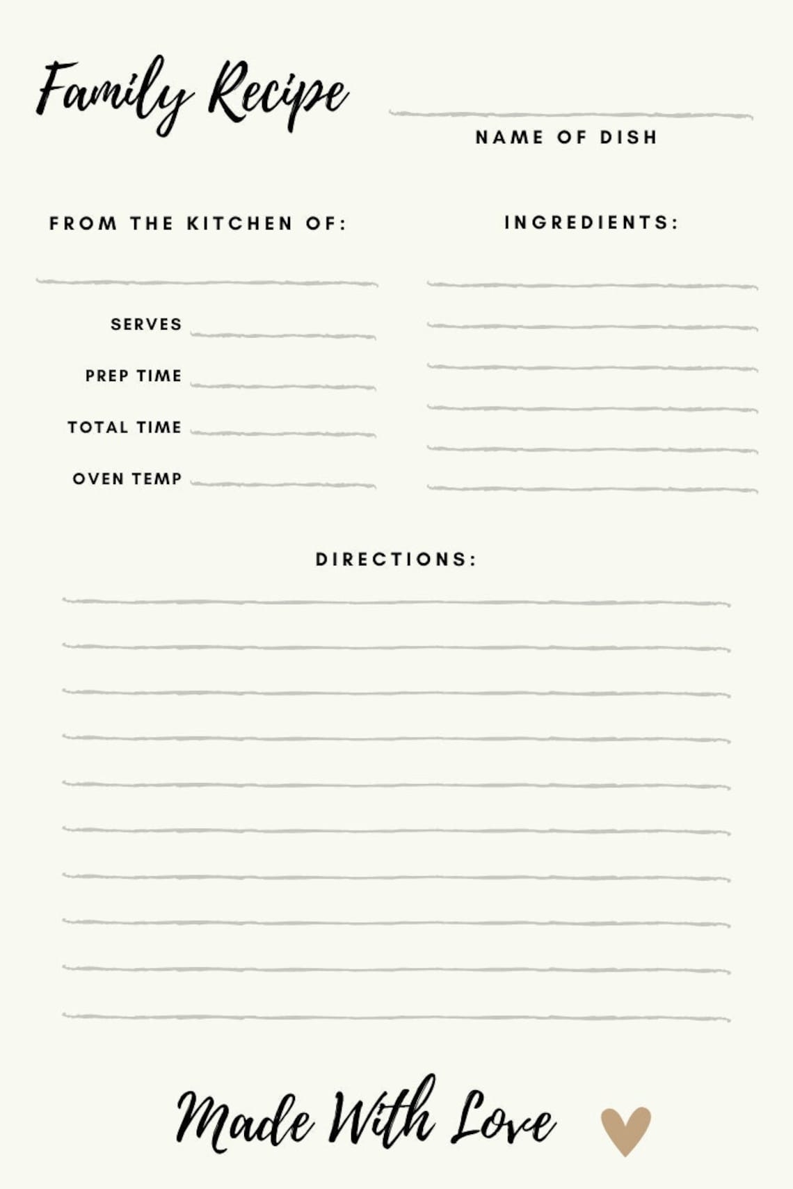 recipe printable template