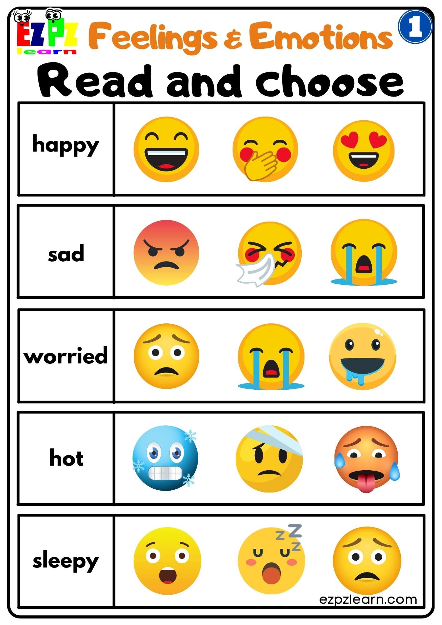 Feelings And Emotions Read And Choose Worksheet For Children And 
