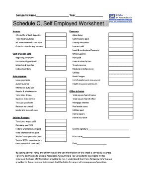 Fillable Online Schedule C Self Employed Worksheet