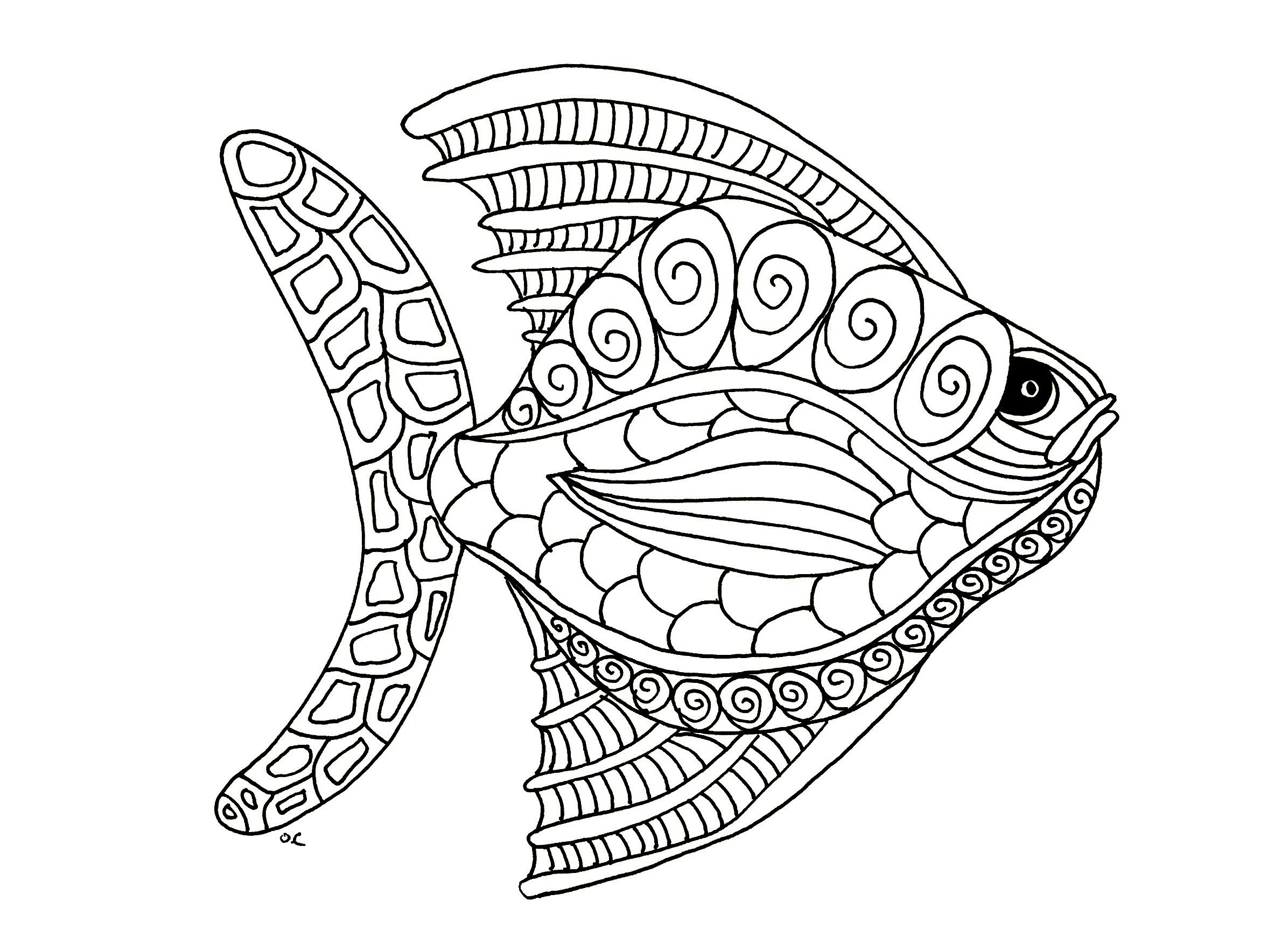 Fish Zentangle Step 1 Fishes Adult Coloring Pages