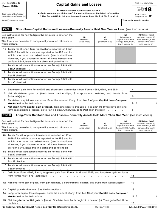 Form 1040 Schedule D Printable Printable Forms Free Online