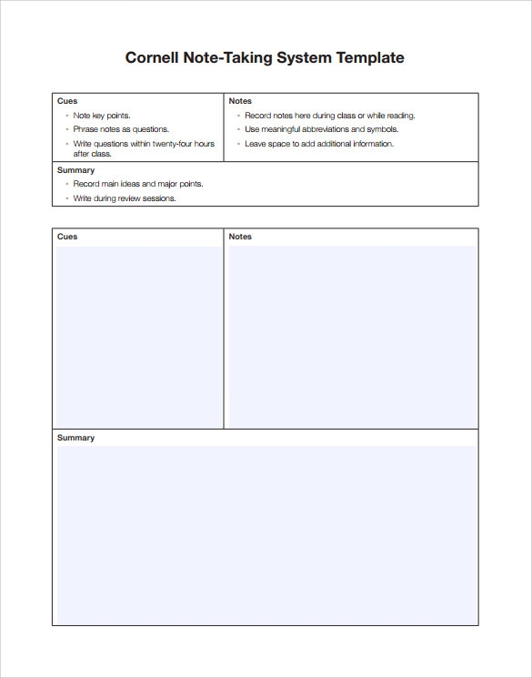 FREE 9 Cornell Note Taking Templates In PDF MS Word