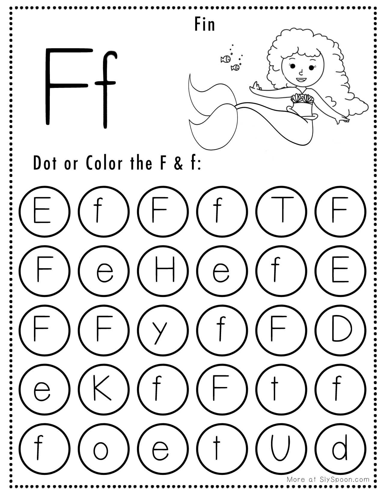 Free Alphabet Do A Dot Printables Worksheets Letter F Mermaid Themed
