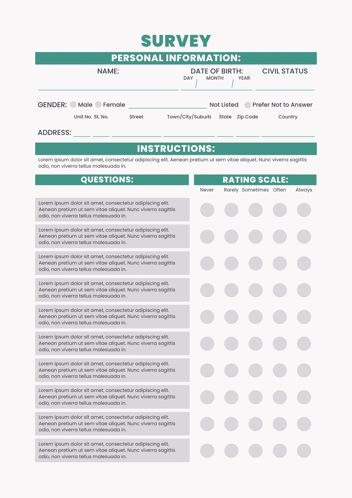 Free And Customizable Survey Templates Worksheets Library