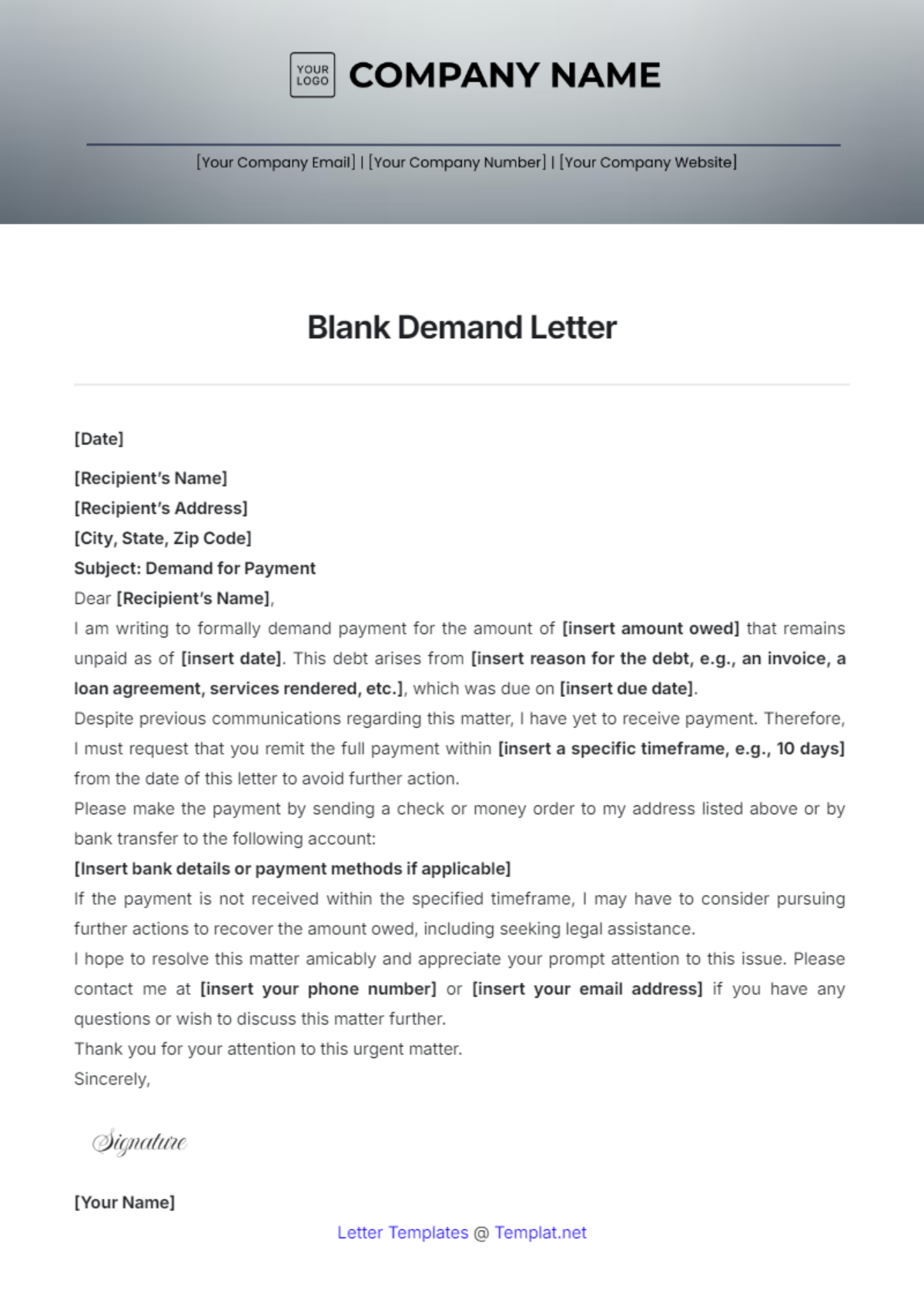 blank template for letter