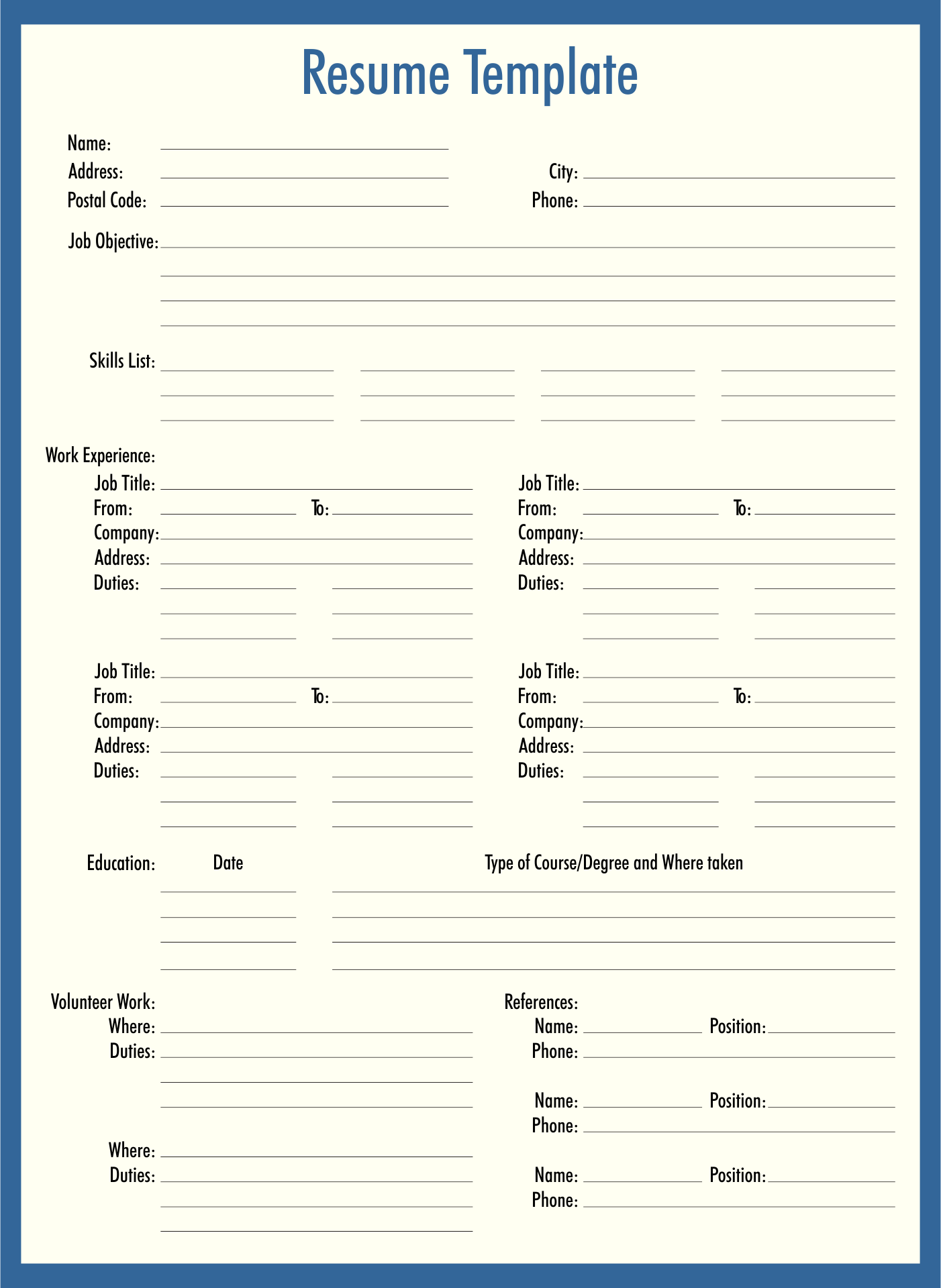 free printable resume forms templates