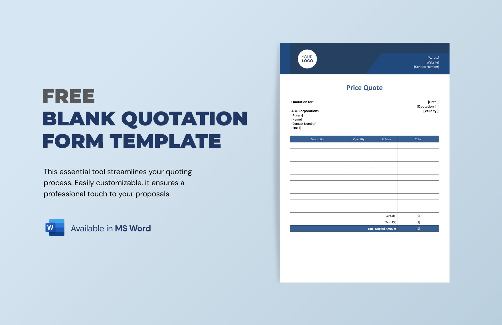 Free Blank Quotation Form Template Download In Word Template