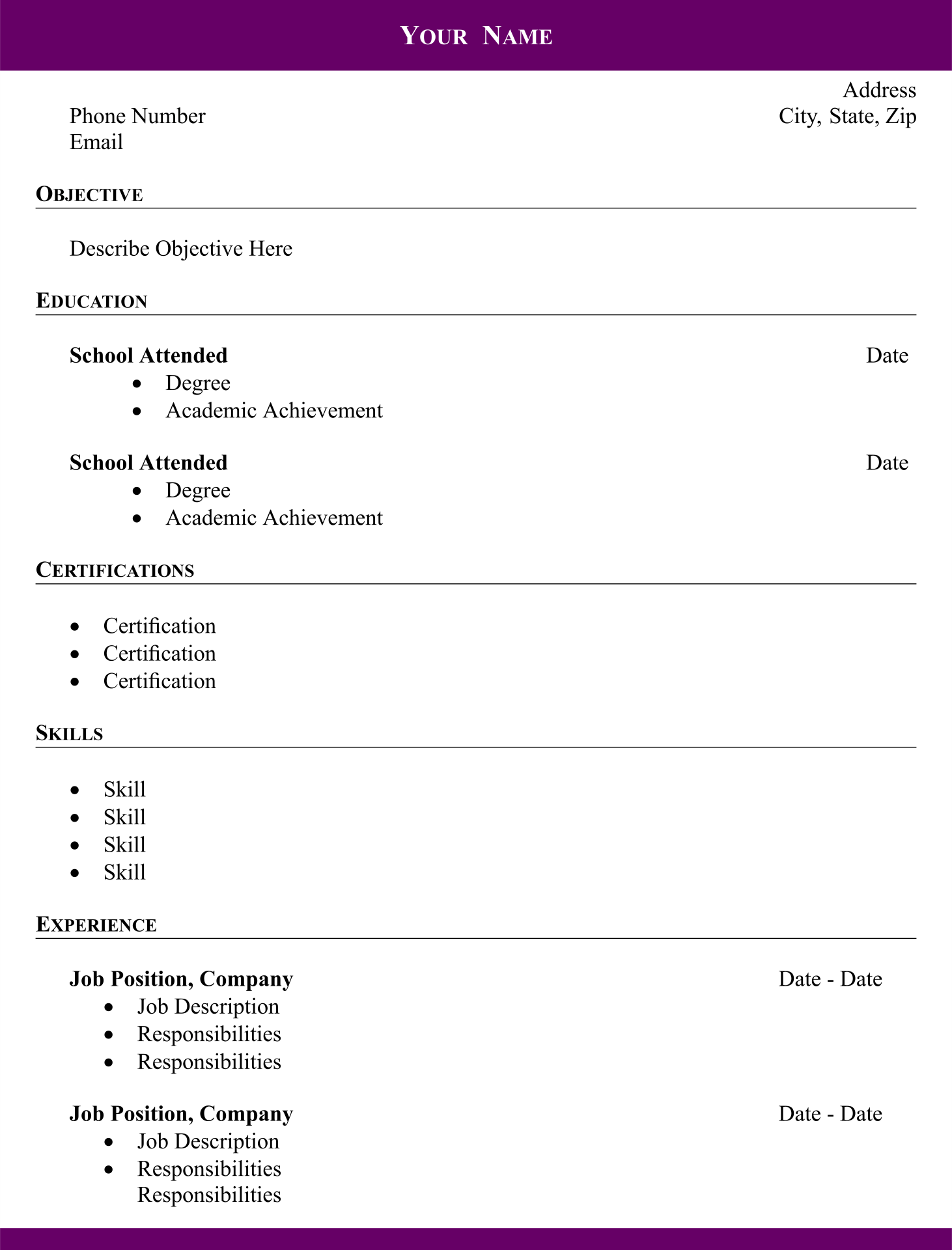 free printable blank resume worksheet
