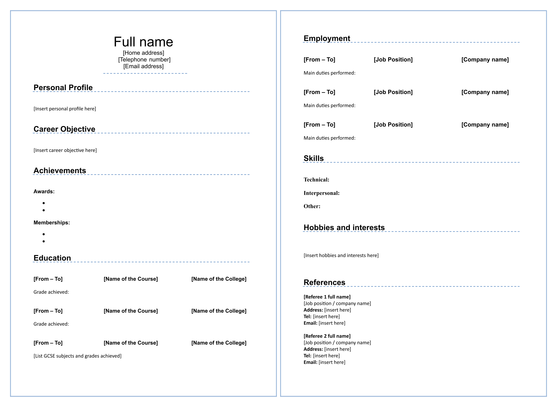 Free Blank Resume Form Printable Printable Forms Free Online