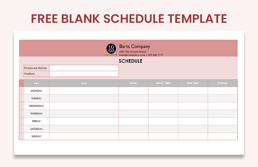 free blank schedule template