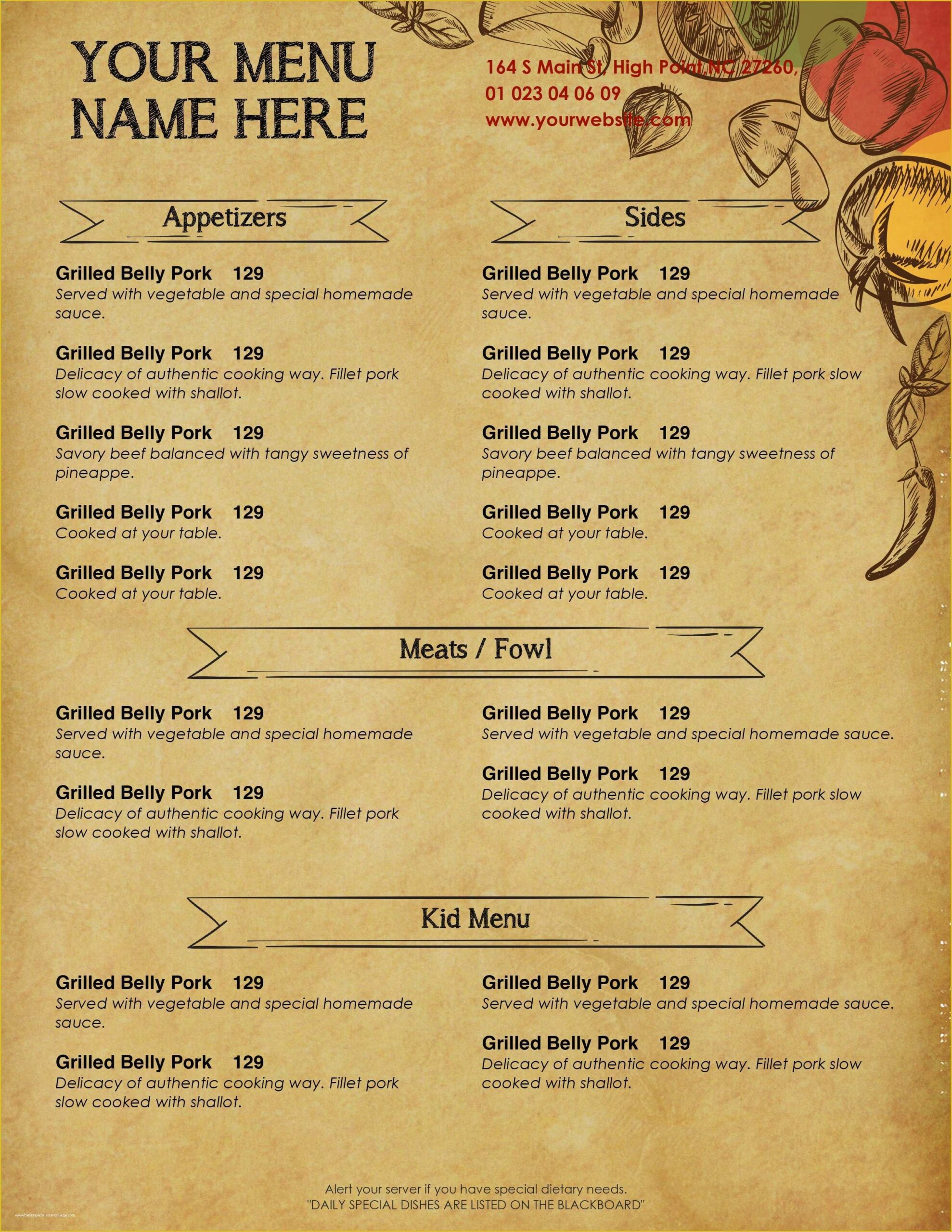 Free Catering Menu Templates For Microsoft Word Of Design Templates