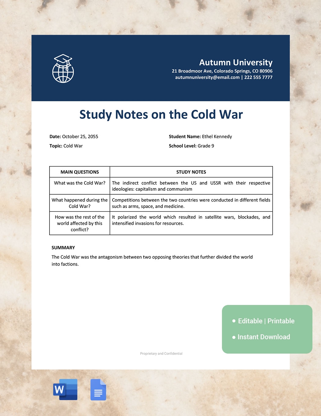 Free Class Note Taking Template Google Docs Word Template
