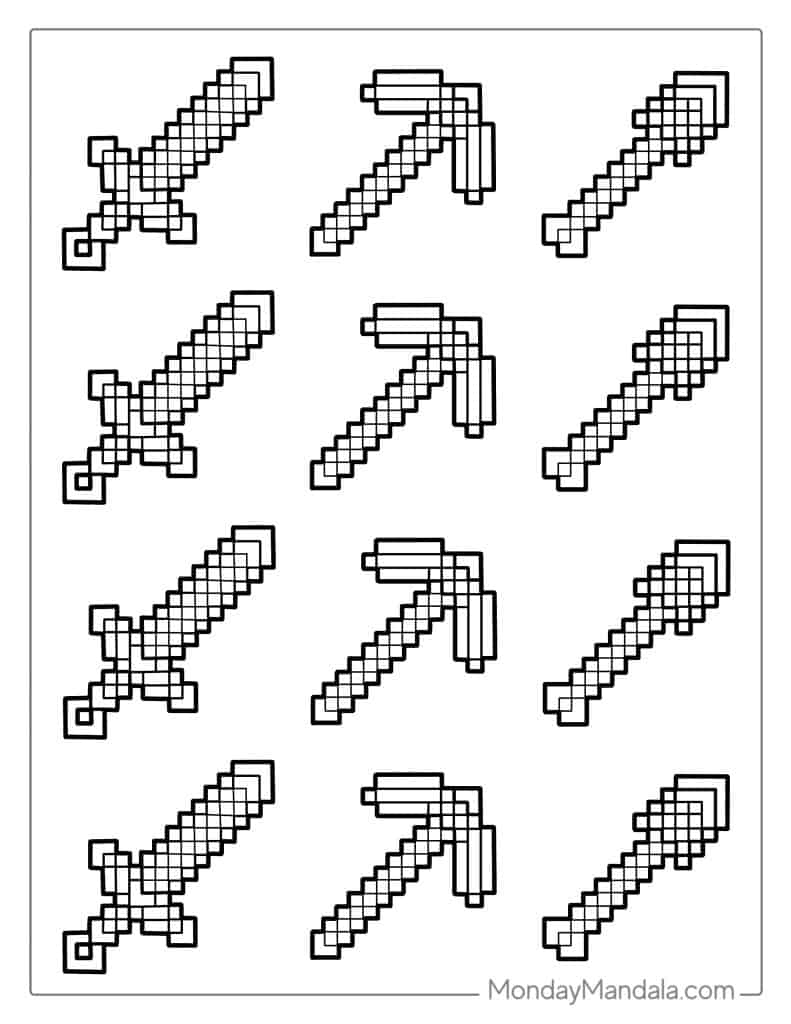 Free Colouring Pages Minecraft Swords Infoupdate
