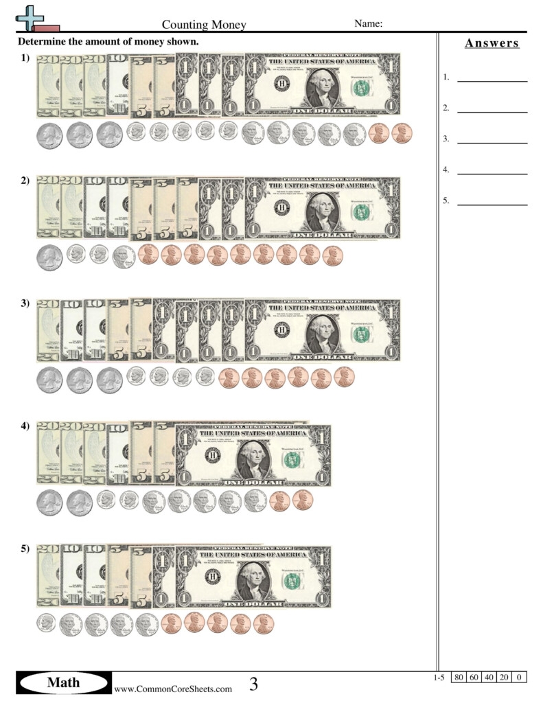 Free Counting Dollar Bills Worksheets CountingWorksheets