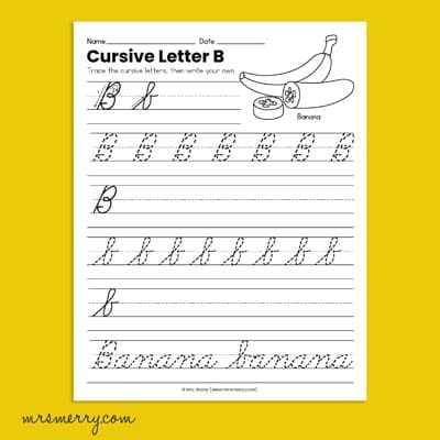 Free Cursive B Worksheet Writing For Kids Mrs Merry Worksheets 