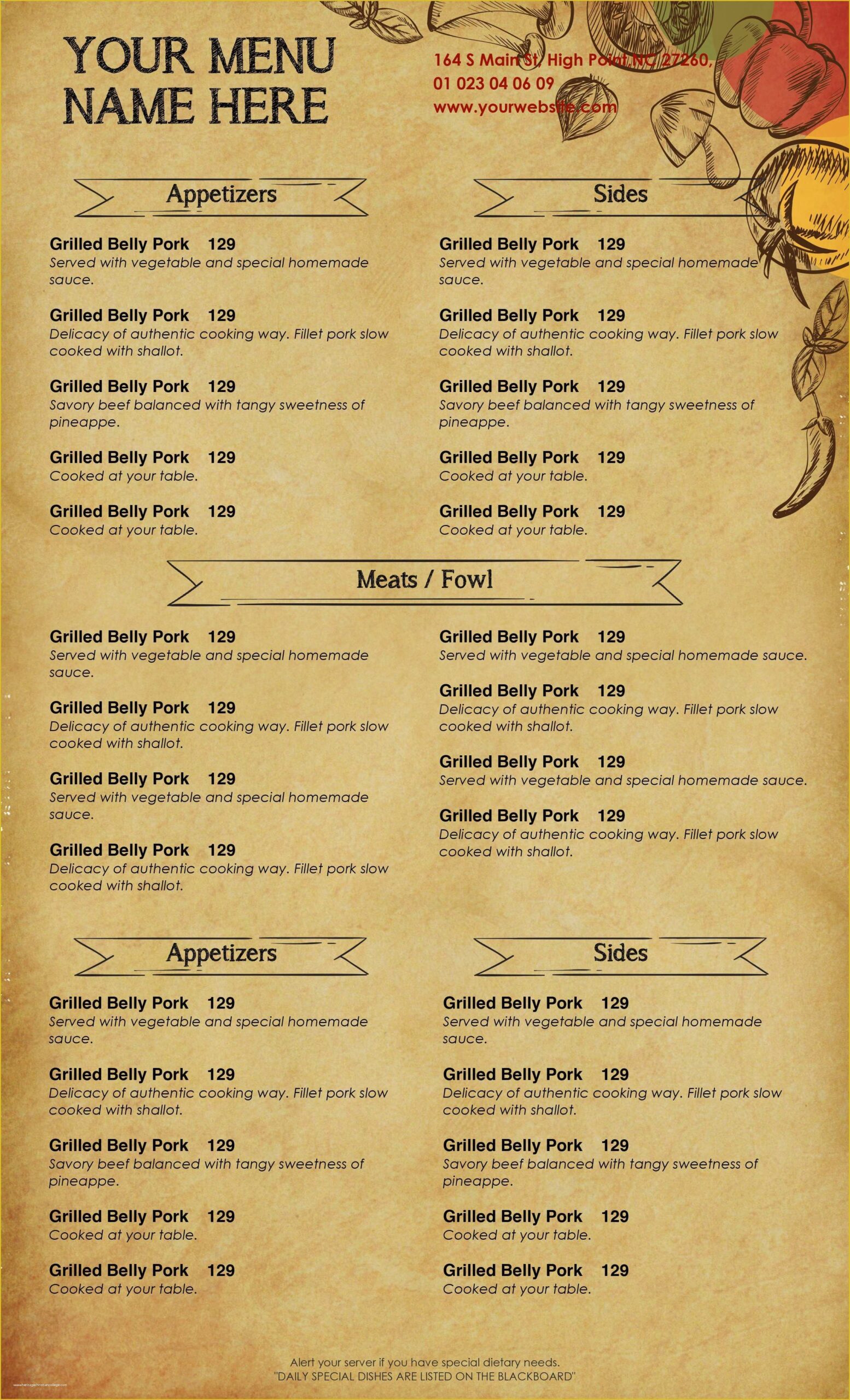 free printable editable menu templates