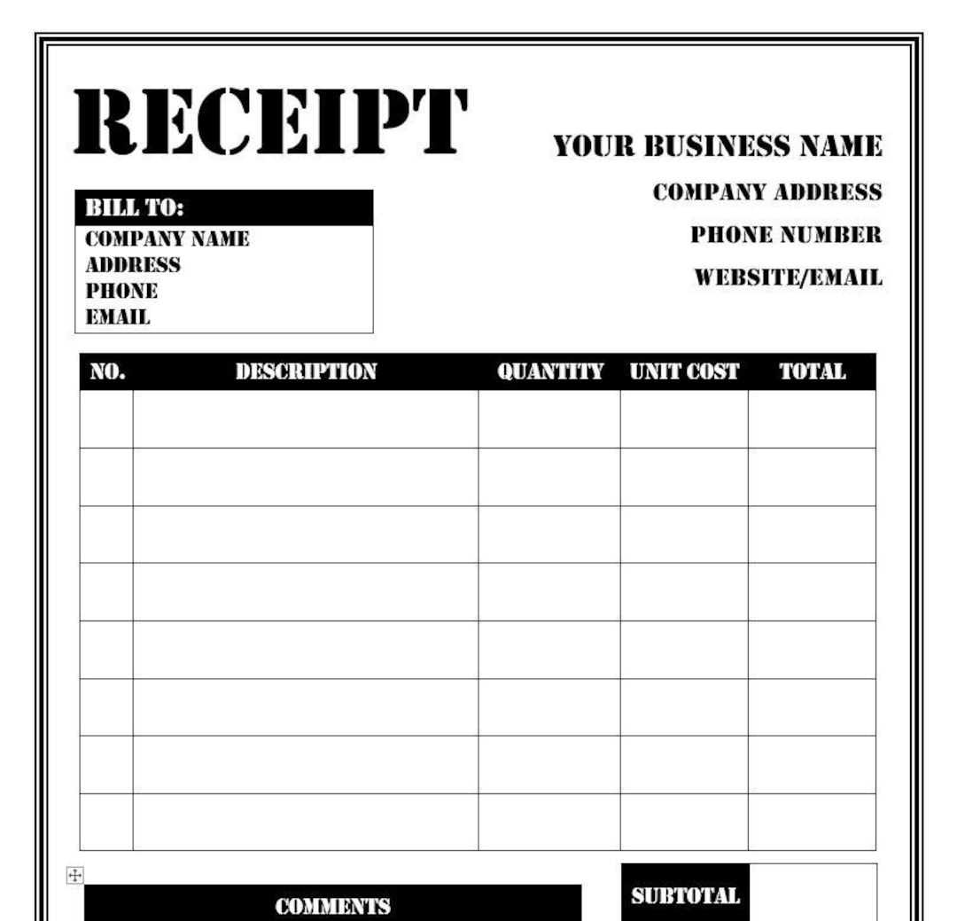 free printable receipt template word