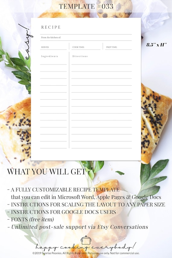 Free Editable Recipe Templates For Microsoft Word