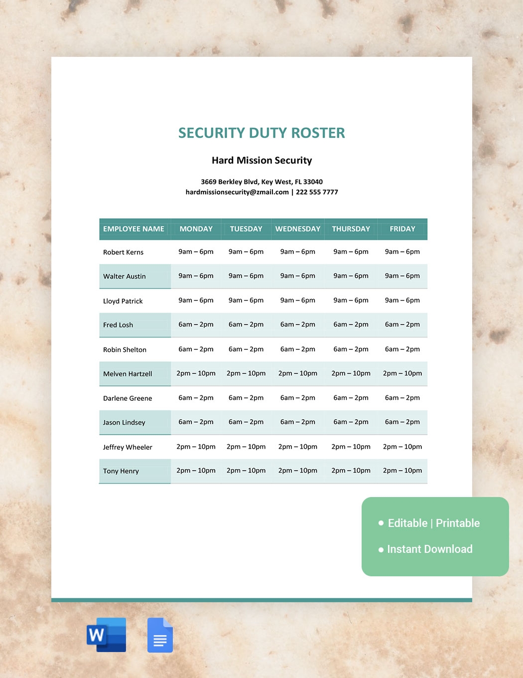 Free Editable Roster Templates In Word To Download