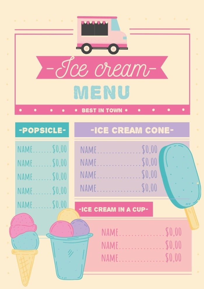 Free Ice Cream Menu Templates Wepik