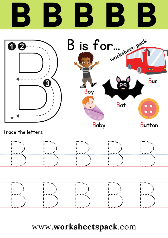 printable letter b learning worksheets