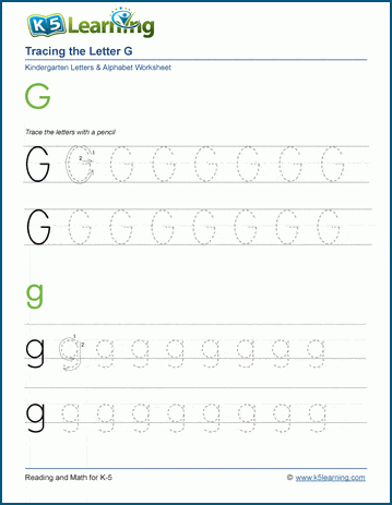 letter g tracing worksheets preschool