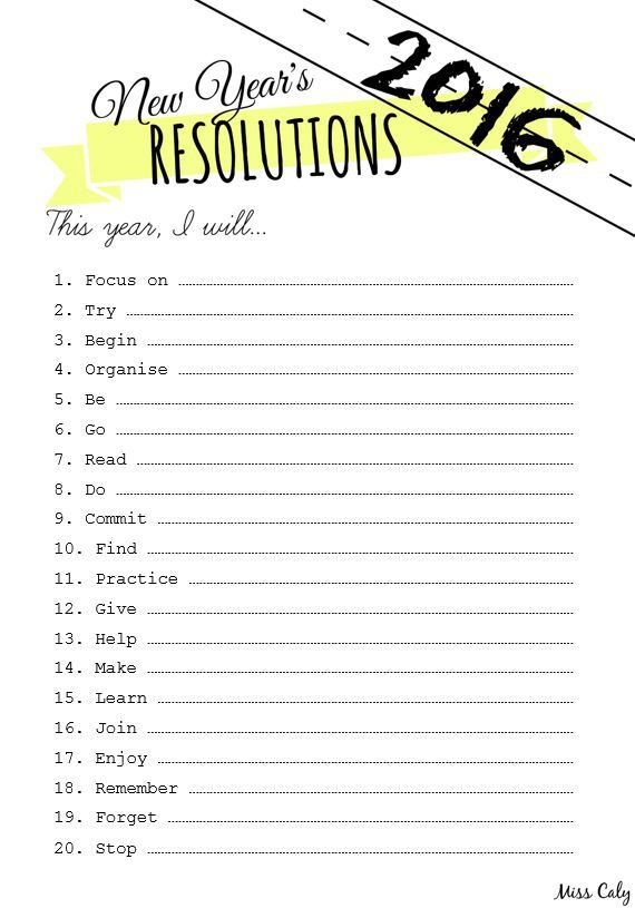 Free New Year 39 s Resolution Printables