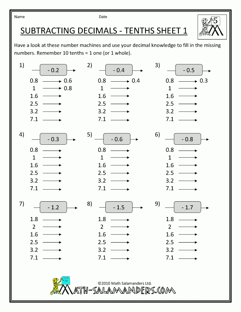 math worksheets printable 5th grade