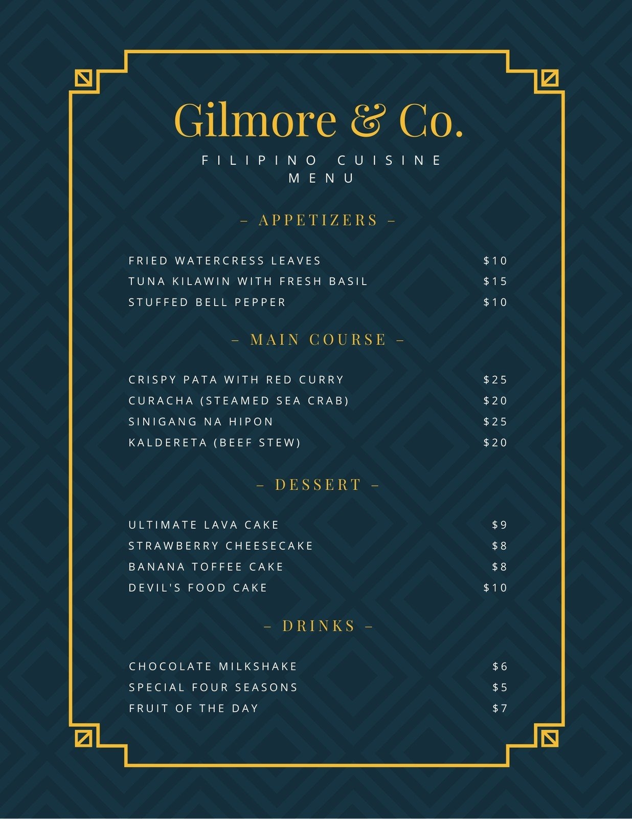 Free Printable And Customizable Fancy Menu Templates Canva