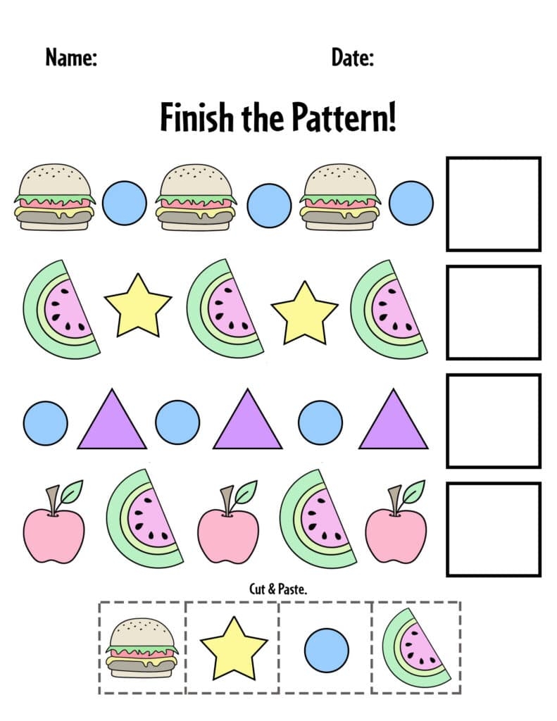 free printable pattern worksheet kindergarten