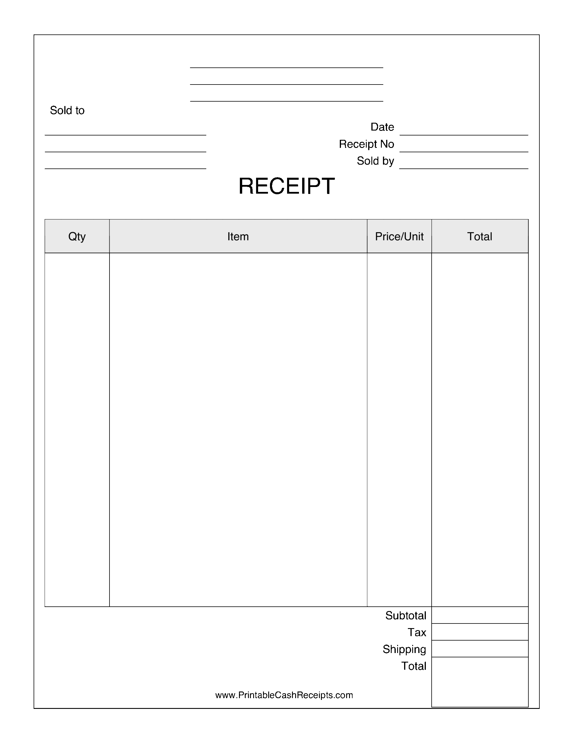 Free Printable Blank Receipt Form