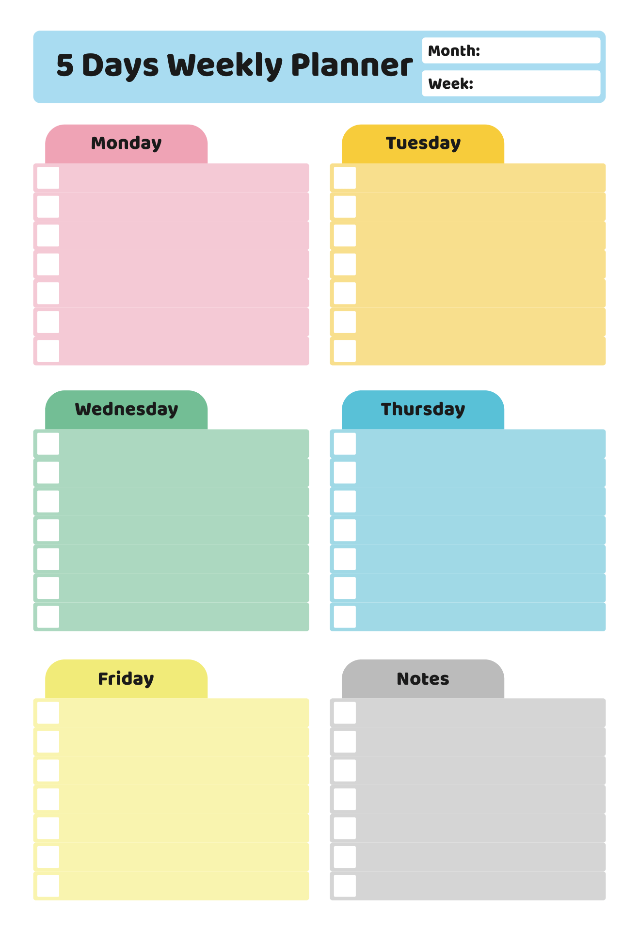 day of the week printable