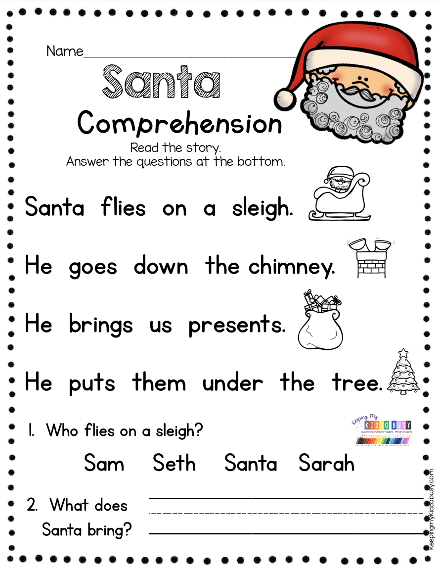 Free Printable Christmas Reading Comprehension Worksheets Reading 