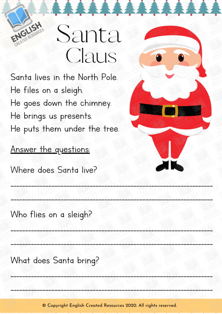 Free Printable Christmas Reading Comprehension Worksheets Reading 