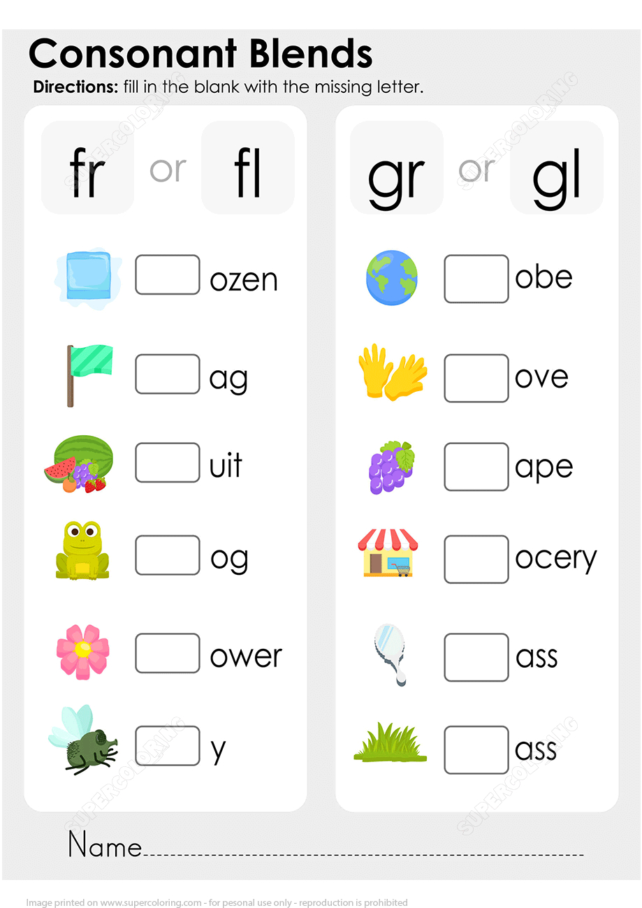 free printable consonant blends worksheets