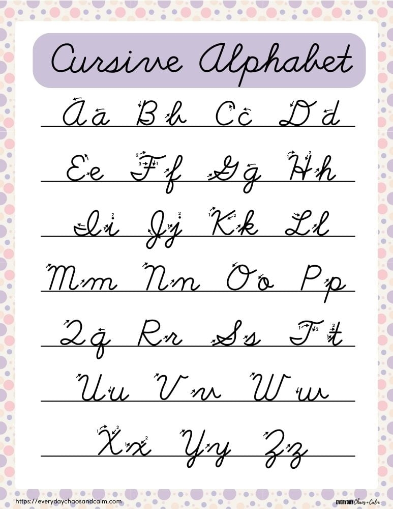 Free Printable Cursive Handwriting Chart Free Printables Hub