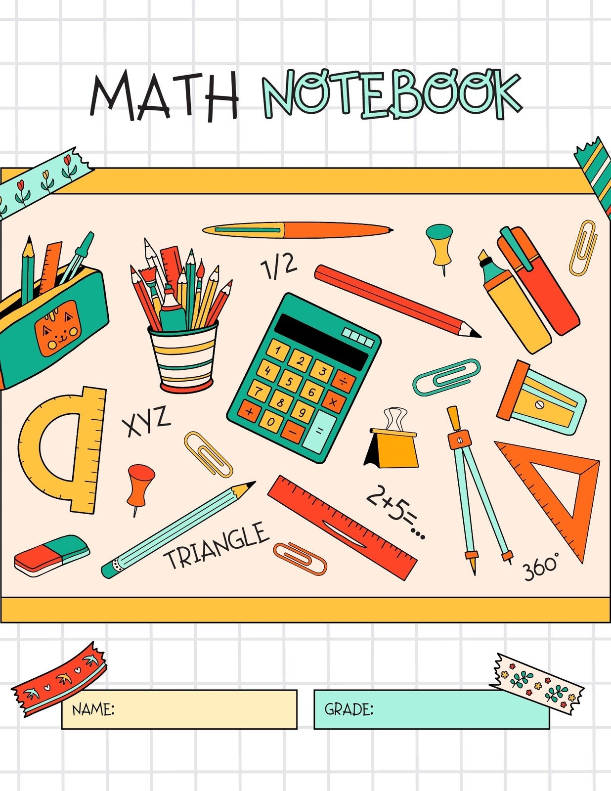Free Printable Custom Math Notebook Cover Templates Canva 42 OFF