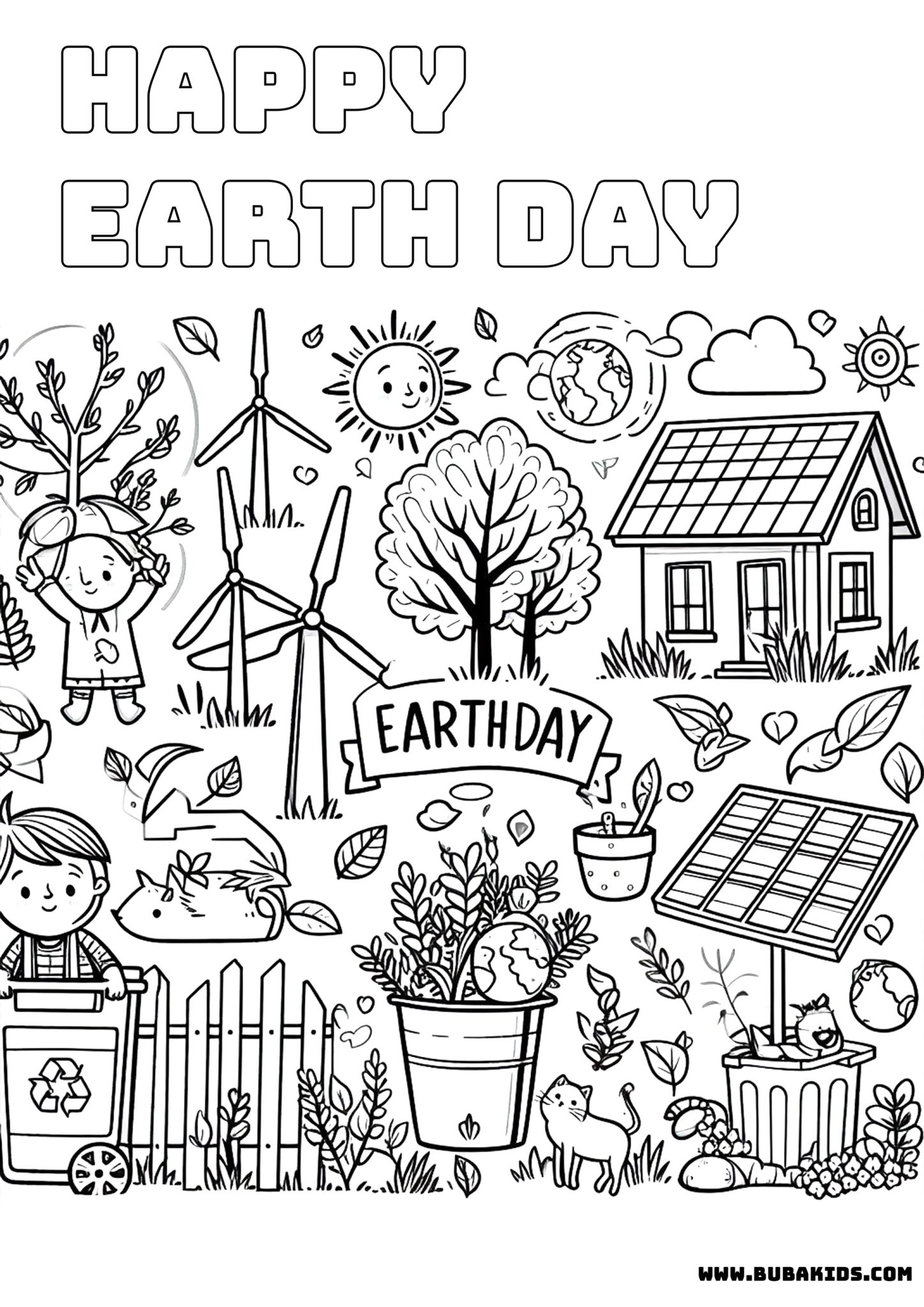 Free Printable Earth Day Coloring Page BubaKids