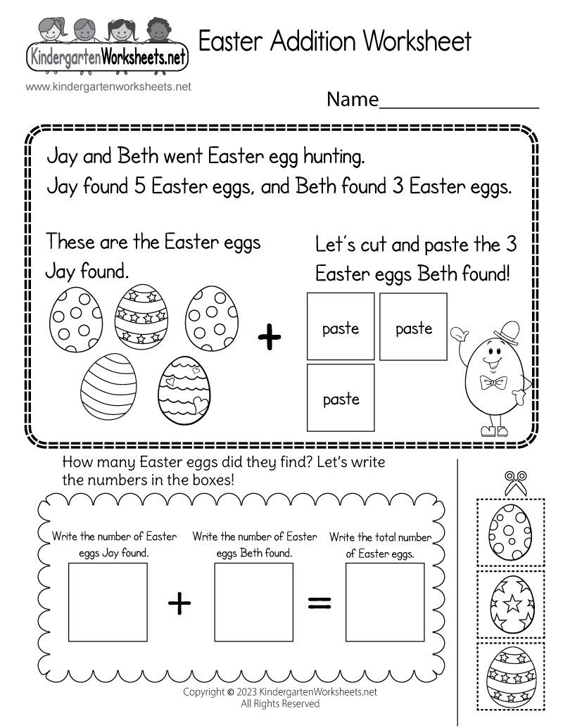 Free Printable Easter Addition Worksheet For Kindergarten