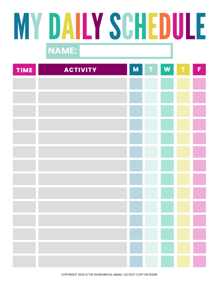 free printable schedule template pdf