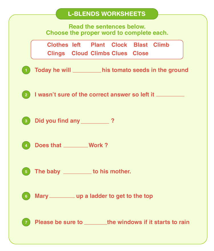 FREE Printable L Blends Worksheets For Kids Worksheets Library