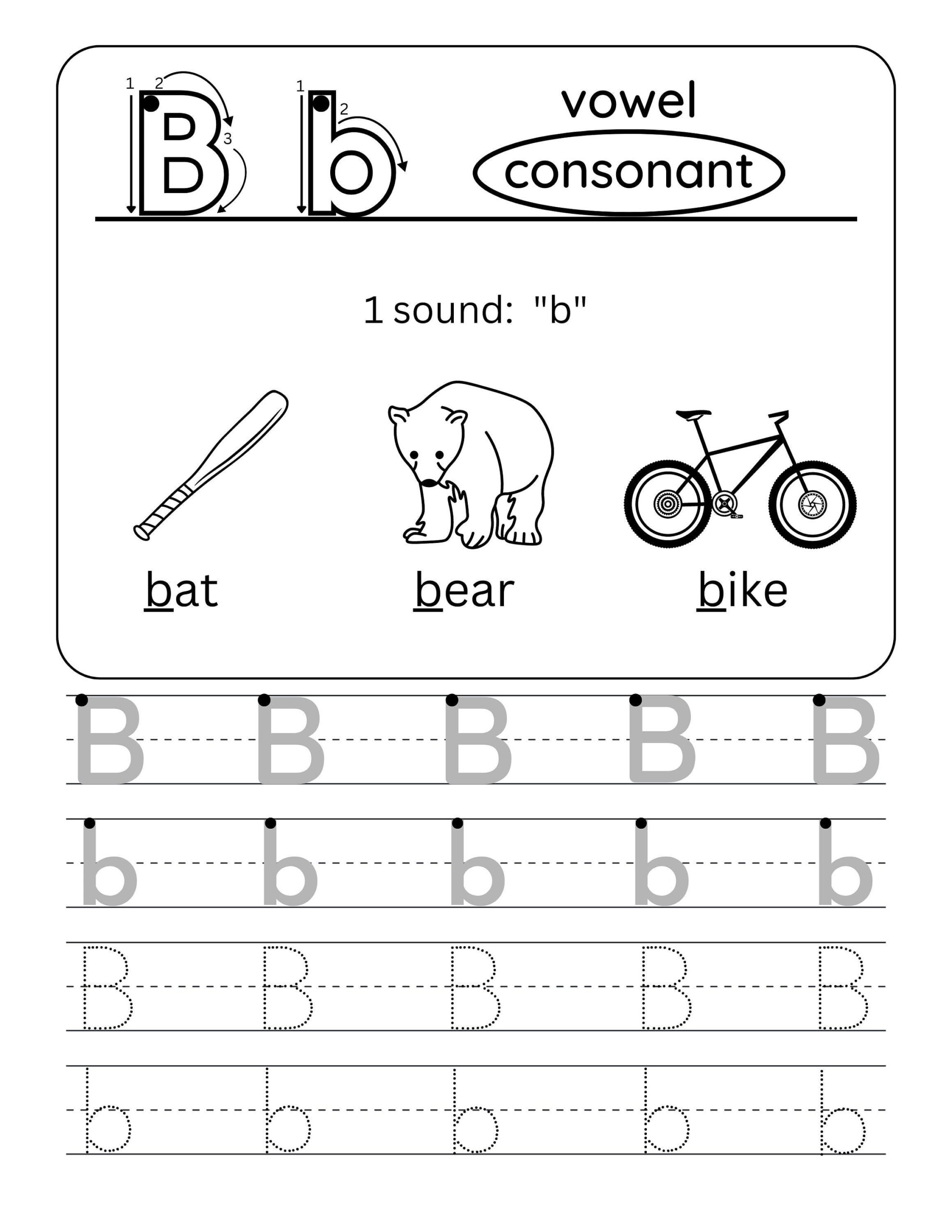 free printable letter b worksheet for kids